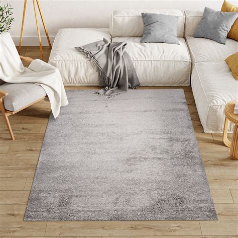 TAPISO Evra Tapis Salon Chambre Gris Unicolore Shaggy Poils Longs