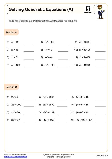 Solving Quadratic Equations A Worksheet Fun And Engaging