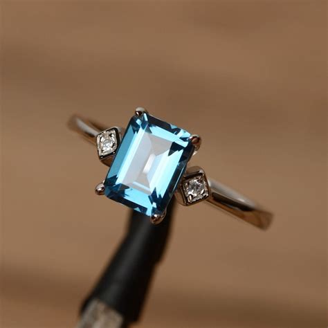 London Blue Topaz Ring Emerald Cut Ring Gemstone Engagement Etsy