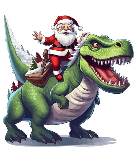 Premium Vector Santa Claus Riding A Rex Dinosaur Illustration On