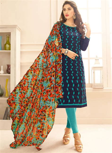 Blue Cotton Churidar Suit Buy Online