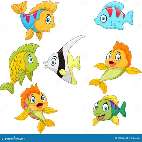 Grupo Da Coleção Dos Peixes Dos Desenhos Animados Isolado No Fundo