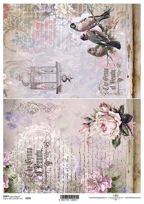 Papier Decoupage Soft Itd S Papier W Stylu Vintage Kwiaty Ptaki