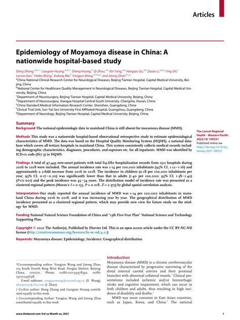 PDF Epidemiology Of Moyamoya Disease In China A Nationwide Hospital