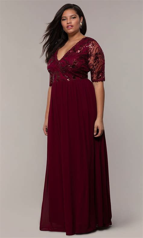 Long Plus Size Formal Dress In Deep Berry Red Plus Size Sleeved Dresses Plus Size Maternity