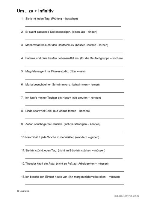 Infinitivsätze mit um zu Deutsch DAF Arbeitsblätter pdf doc