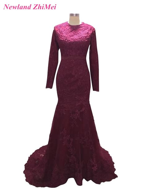 Muslim Long Sleeves Lace Prom Dresses 2017 Vintage Dubai Arab Mermaid