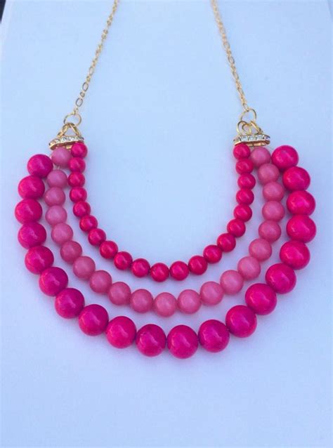 Chunky Layered Gemstone Necklace Pink Bubble Statement Etsy