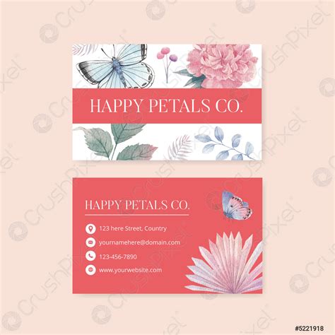 Name Card Template With Pastel Tropical Flower Conceptwatercolor Style