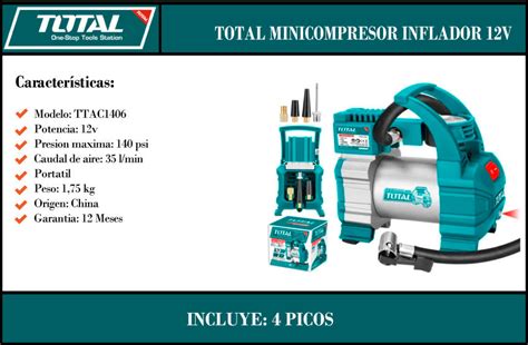 Total Inflador Auto Moto V Psi Centro De Materiales