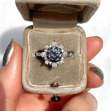 Grey Iconic™ Moissanite Engagement Ring And Diamond Halo 193ctw