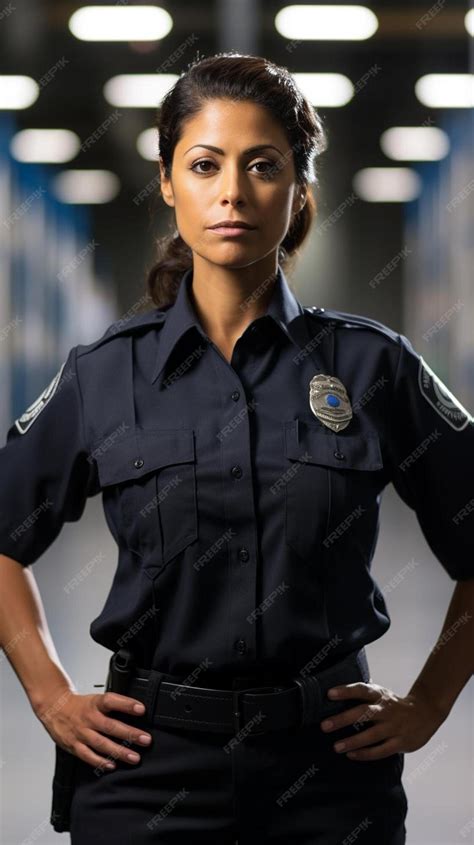 Premium Photo | A female police officer stands in front of a building