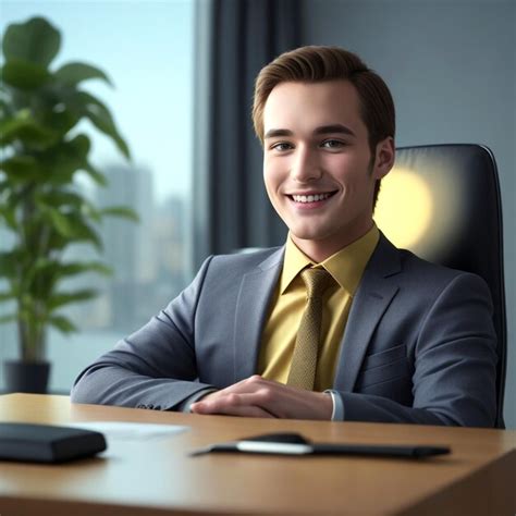 Premium Ai Image Realistic Happy Adult Businessman Working At Desk In