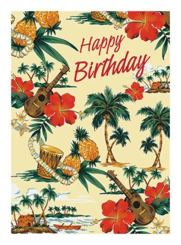 Greeting Cards Hawaiian Happy Birthday Island Scene With Glitter