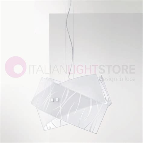 Agnese Sg Gea Luce Sospensione Moderna Vetri Serigrafati Decorati Bianco