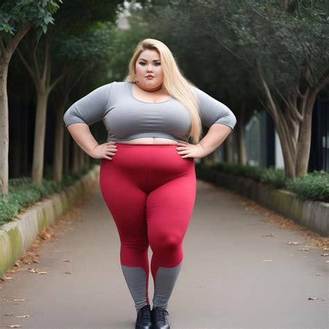 Obese Bbw Plain Round Faced Female Leggings Openart