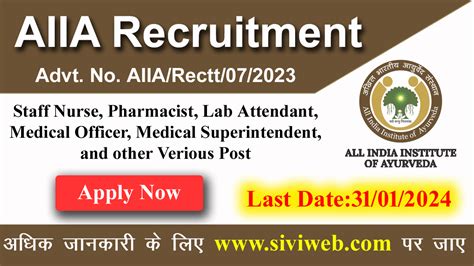 All India Institute Of Ayurveda Aiia Various Post Recruitment