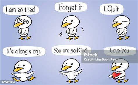 Vector Cartoon White Ducks Emoji Set Stock Illustration Download