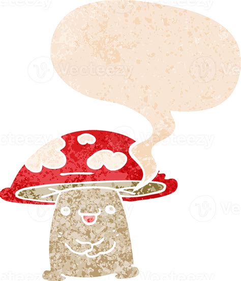 Cartoon Mushroom Character With Speech Bubble In Grunge Distressed Retro Textured Style 45228495 Png