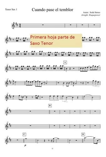 Cuando Pase El Temblor Partitura Para Banda Soda Stereo En Venta En