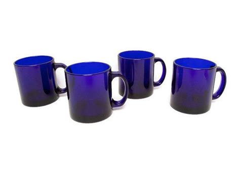 Vintage Cobalt Blue Glass Mugs Libbey Made In Usa Drinkware Etsy