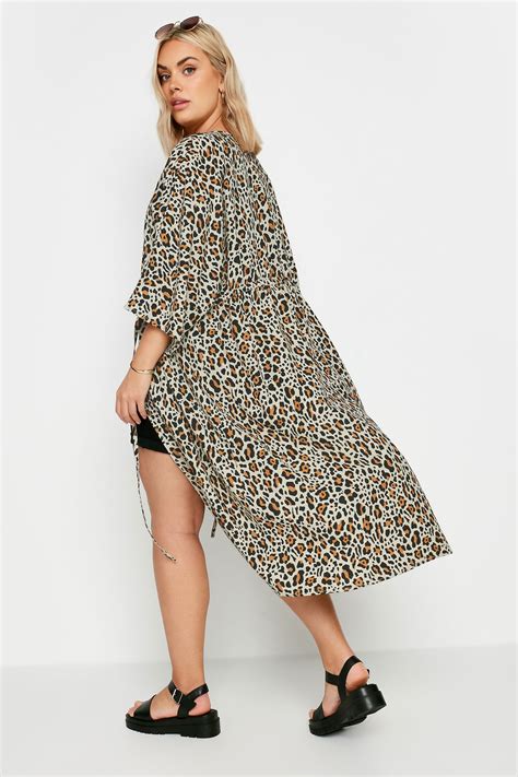 Yours Plus Size Brown Leopard Print Longline Kimono Yours Clothing