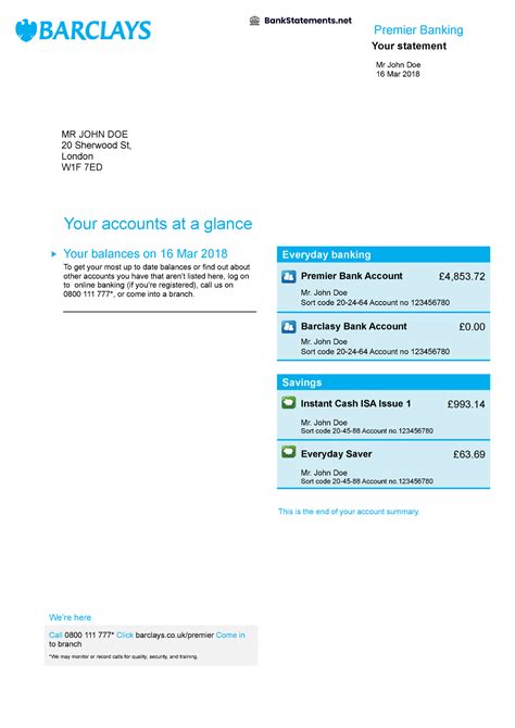 Barclays Bank Statement Bank Statements - Premier Banking Your