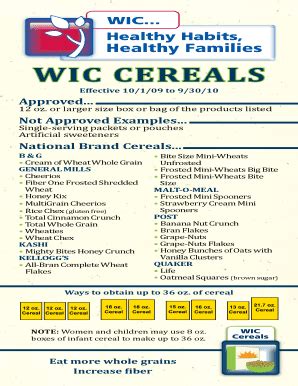 Fillable Online Wic Cereals Fax Email Print Pdffiller