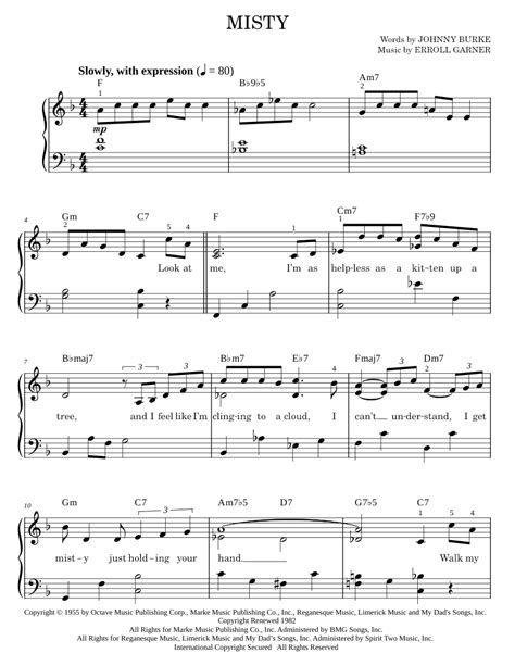 Play Official Version Of Misty Sheet Music By Erroll Garner For Piano