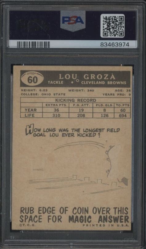 Topps Football Lou Groza Cleveland Browns Hof Psa Ex Ebay