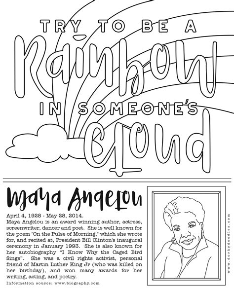 Maya Angelou Coloring Pages Coloring Nation