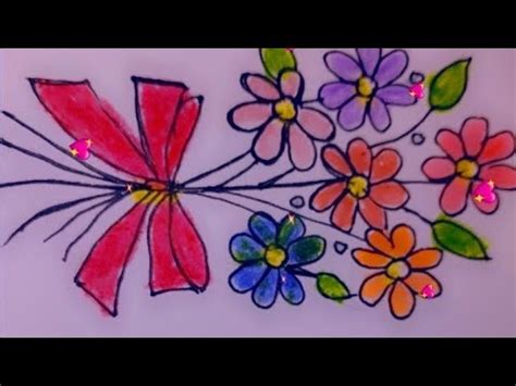 How To Draw Colourful Flowers Tied With Ribbon Beautiful And