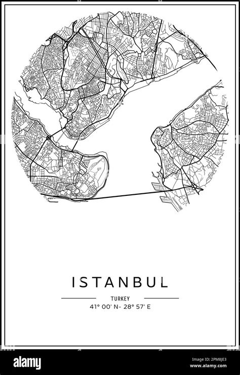 Mapa Imprimible En Blanco Y Negro De La Ciudad De Estambul Dise O De