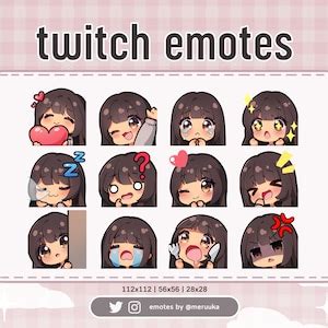 Twitch Emotes Cute Chibi Girl Brown Hair With Bangs Brown Eyes