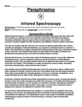 Infrared Spectroscopy Paraphrasing Worksheet By Academic Links TPT