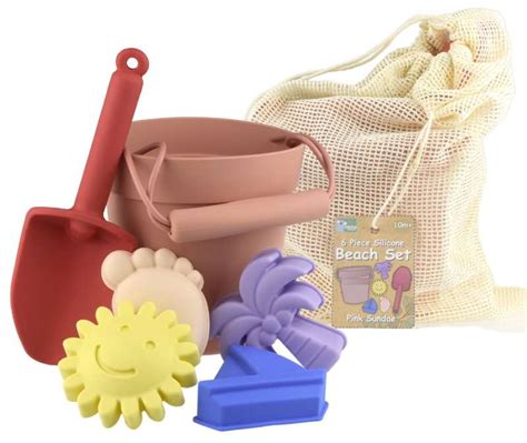 Silicone Beach Bucket Set Red At My Wooden Toys