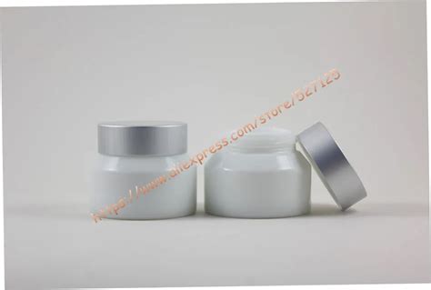 50g White Glass Cream Jar With Matte Silver Aluminum Lidcosmetic Jar