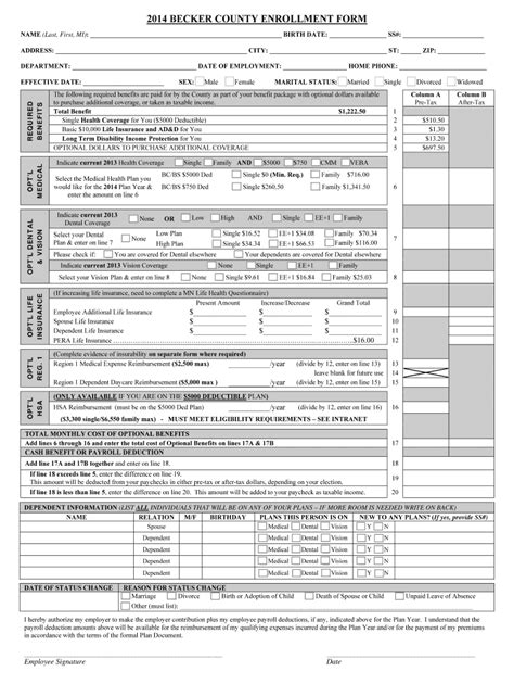 Fillable Online 2014 BECKER COUNTY ENROLLMENT FORM Fax Email Print