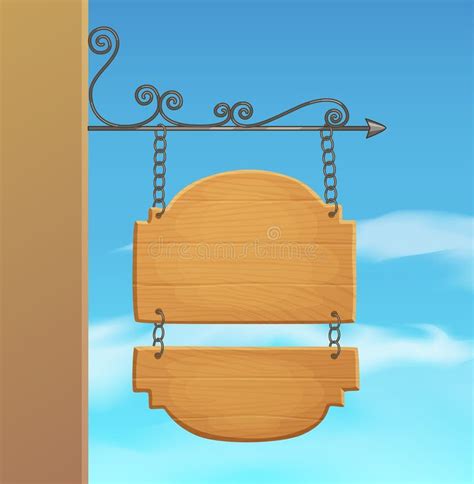 Wooden Signage Mounted To The Wall Vector Illustration Cartoon Style