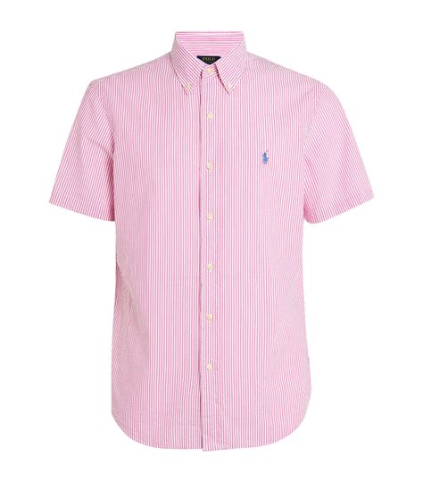 Mens Polo Ralph Lauren Pink Seersucker Striped Shirt Harrods Uk