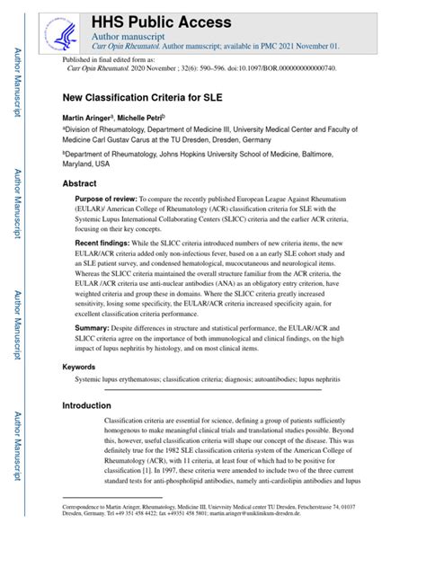 New Classification Criteria For Sle 2020 Pdf Sensitivity And Specificity Epidemiology