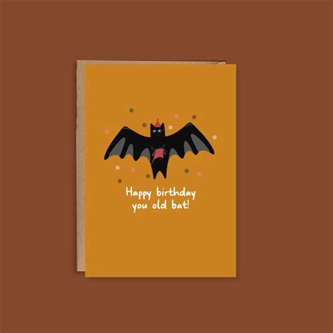 Old Bat Birthday Card Illustrated Greeting Card A5 High Etsy