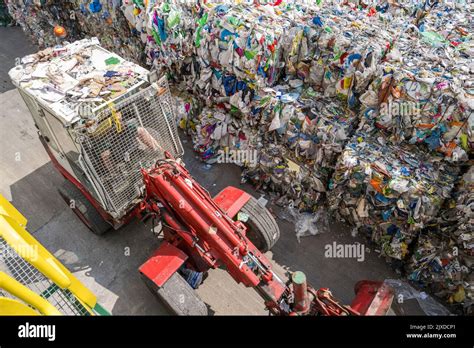 Waste Sorting Station Worker Driving Bulldozer Track Loader Arranging