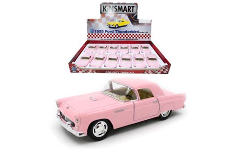 Kinsmart 1 38 1955 Ford Thunderbird Hard Top Solid Pink 5 Display Tray Set Of 12 M And J Toys