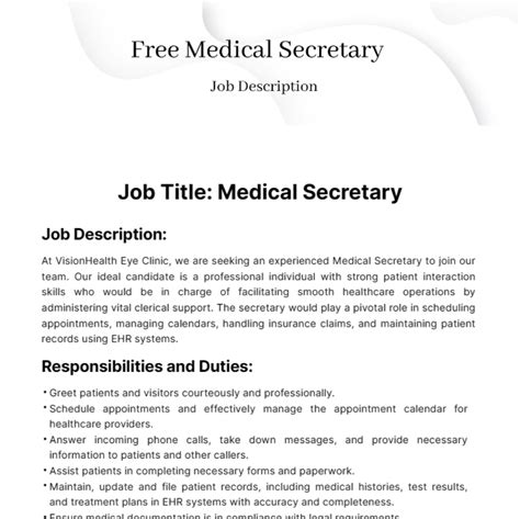 Free Medical Secretary Job Description Template To Edit Online