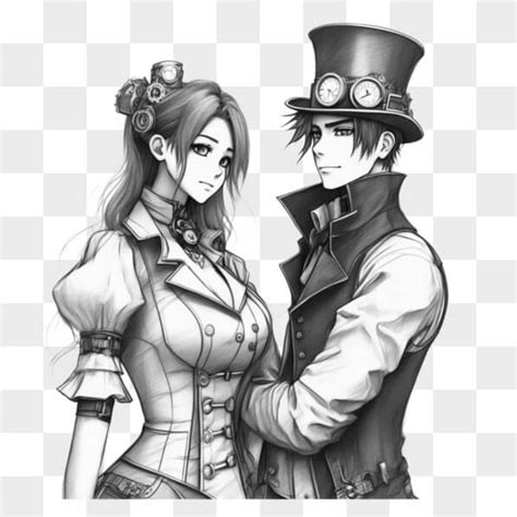 Download Black And White Steampunk Couple Art For Fan Art And Character