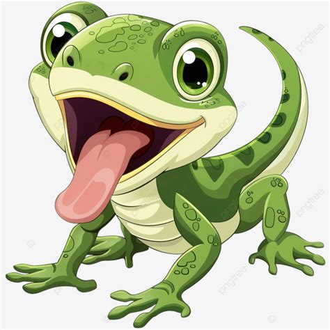 Cute Cartoon Lizard Sticking Out His Tongue Small Dragon Reptile Png
