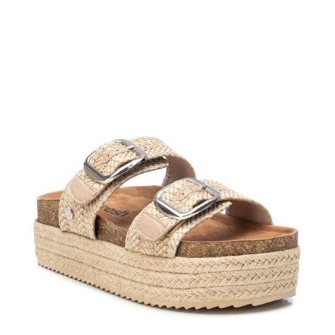 Sandalias Plataformas Taupe De Rafia Con Cierre Doble Refresh