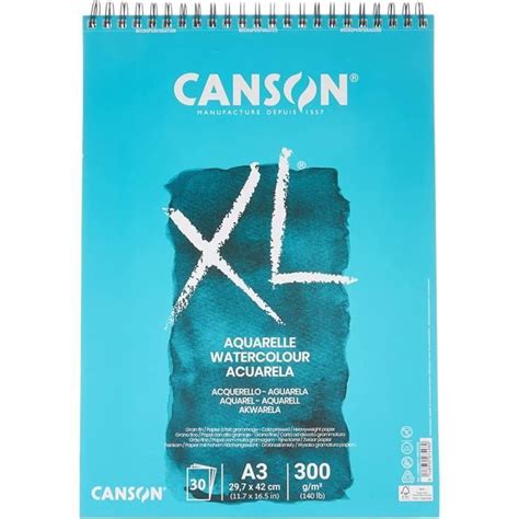 CANSON Album 30 feuilles XL AQUARELLE spiralé petit côté A3 300g