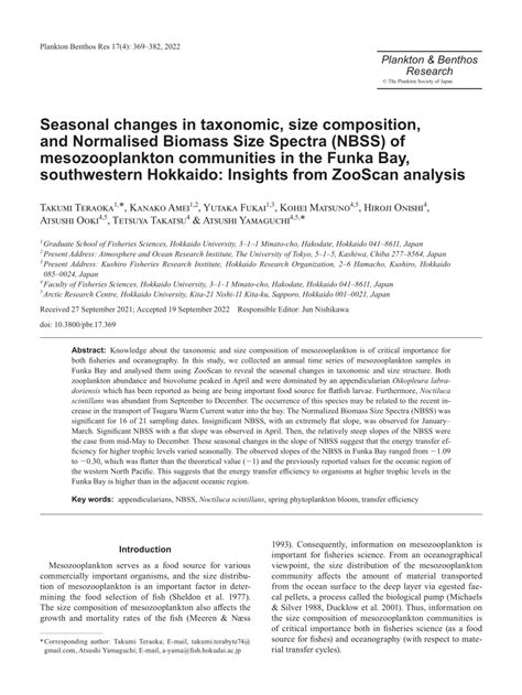 Pdf Seasonal Changes In Taxonomic Size Composition And Normalised